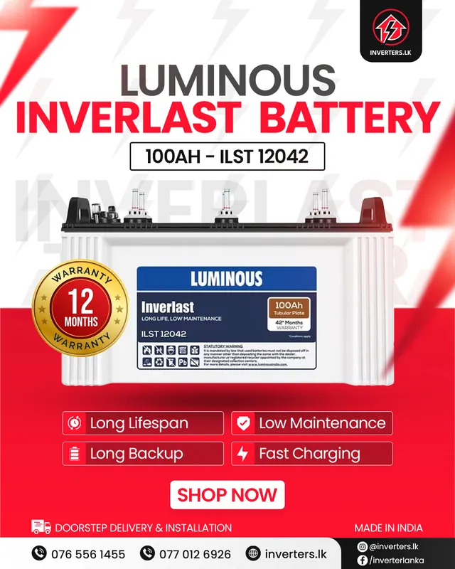Luminous Inverlast 100Ah (12V) Short inverter Sri Lanka