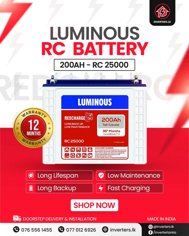 Luminous Redcharge 200Ah (12V) Tall inverter Sri Lanka
